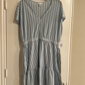 Light blue/White V neck Dress